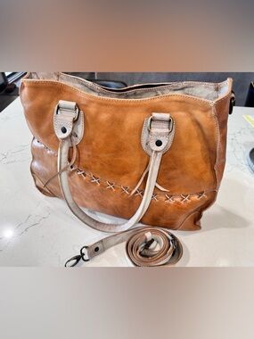 Bed Stu Two-Tone Tan & Cream Leather Crossbody Tote